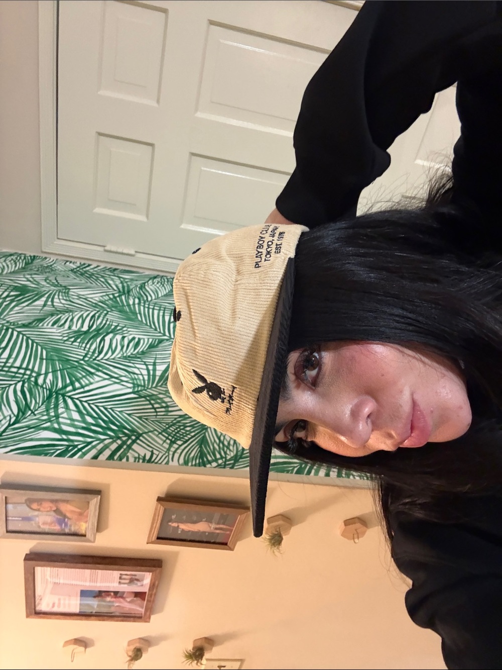 PLAYBOY Beige and Black Corduroy Cap with Bunny Logo